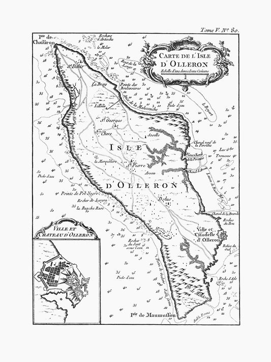 Carte ancienne de l'île d'Oléron par Bellin en N&B